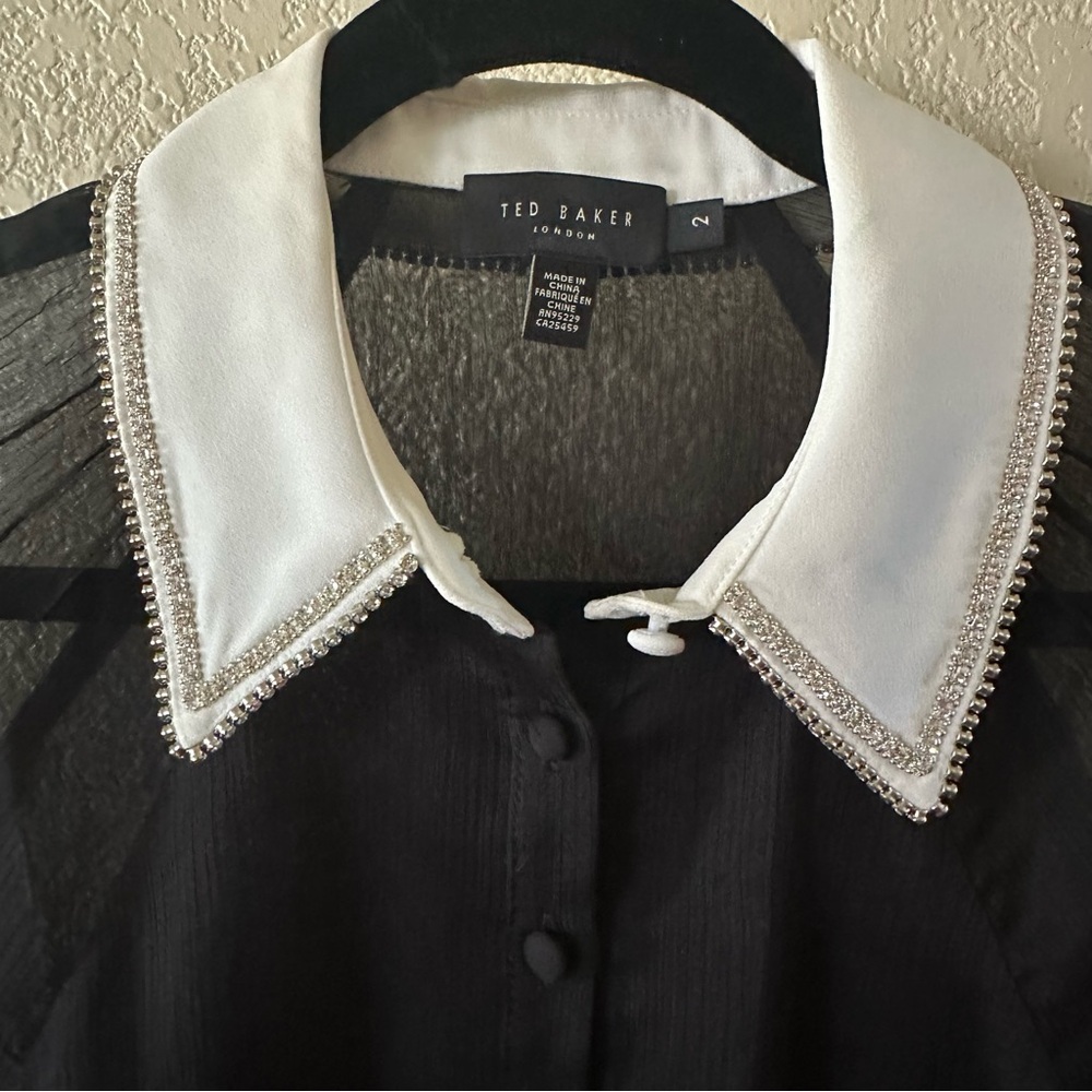 Ted Baker London Chayse Beaded Collar Chiffon Button Up Blouse - Picture 4 of 8